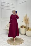 Makaron Tesettür Elbise Bordo  Bordo